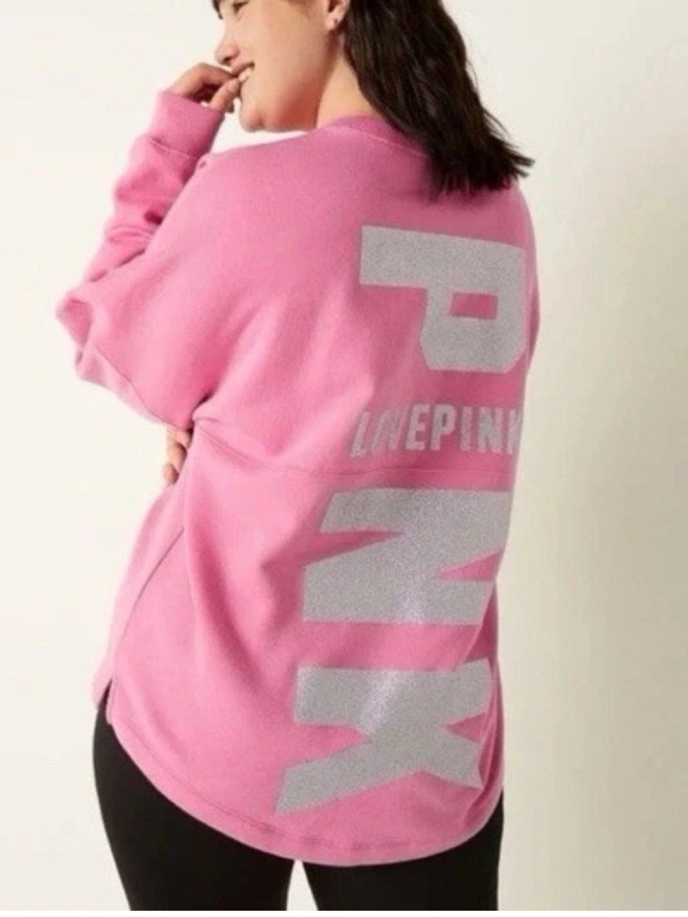 Pink PINK Oversized Logo Glitter Sweatshirt